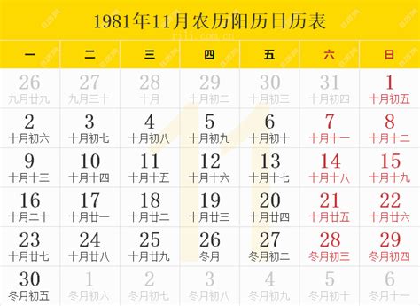 1981年11月7日|万年历1981年11月7日日历查询